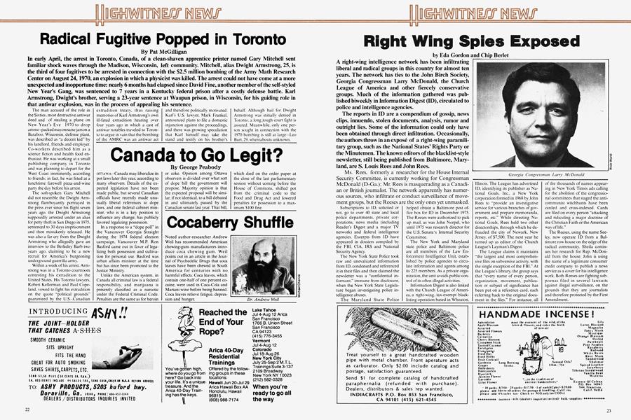 Radical Fugitive Popped in Toronto