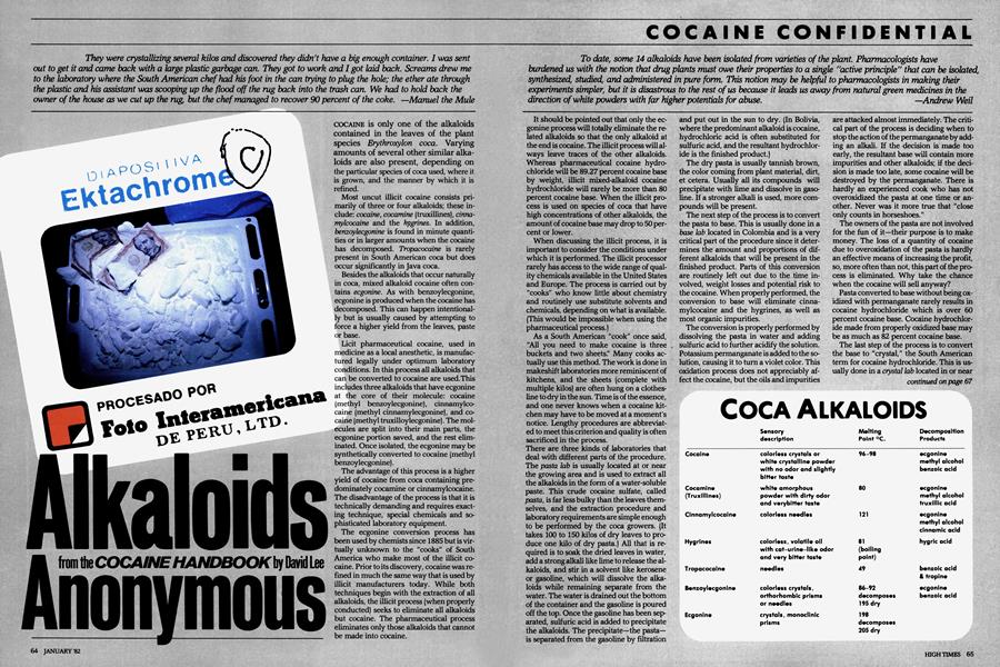 Alkaloids from the COCAINE HANDBOOK Anonymous