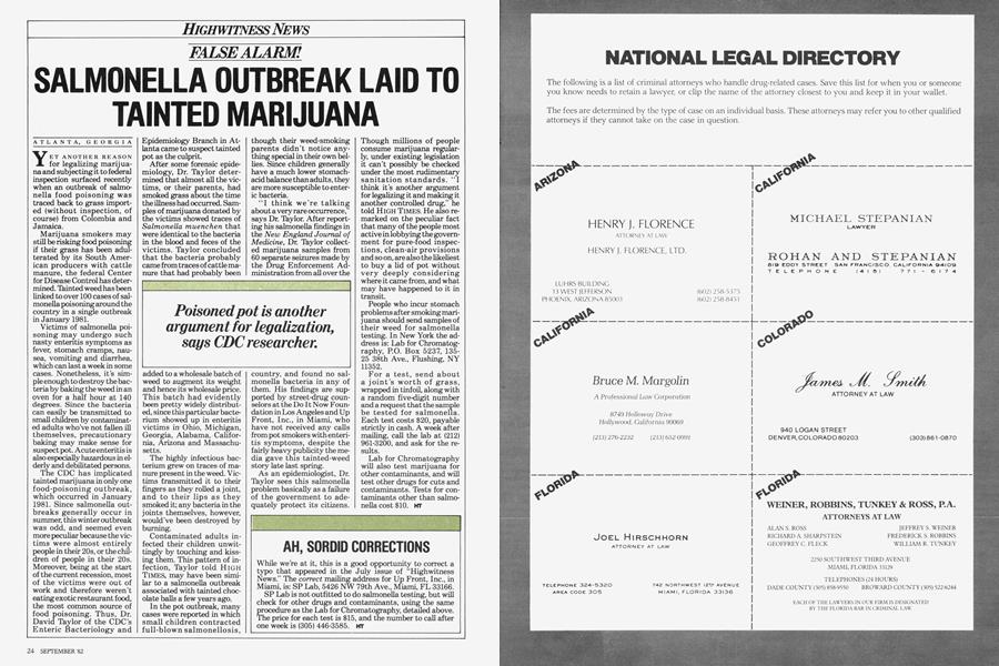 SALMONELLA OUTBREAK LAID TO TAINTED MARIJUANA