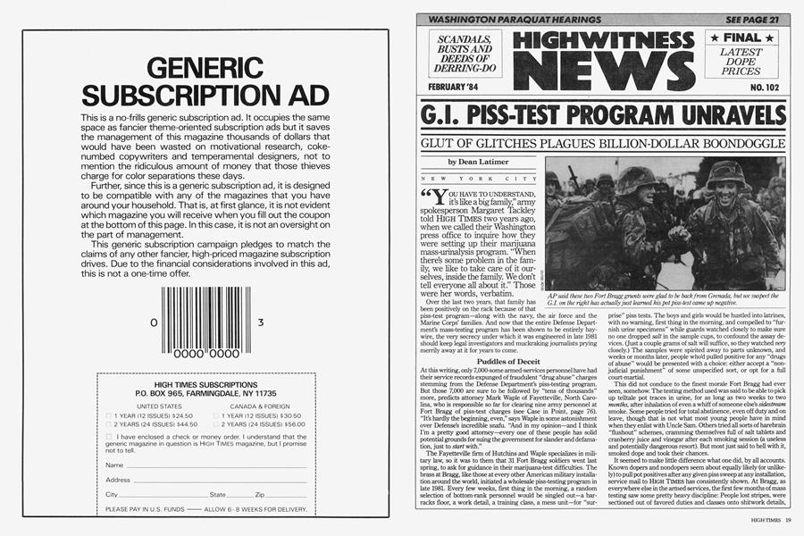 G.I. PISS-TEST PROGRAM UNRAVELS