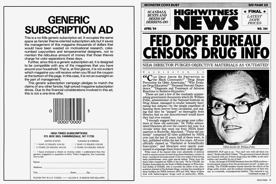 FED DOPE BUREAU CENSORS DRUG INFO