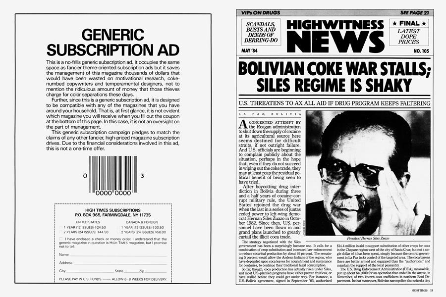 BOLIVIAN COKE WAR STALLS; SILES REGIME IS SHAKY