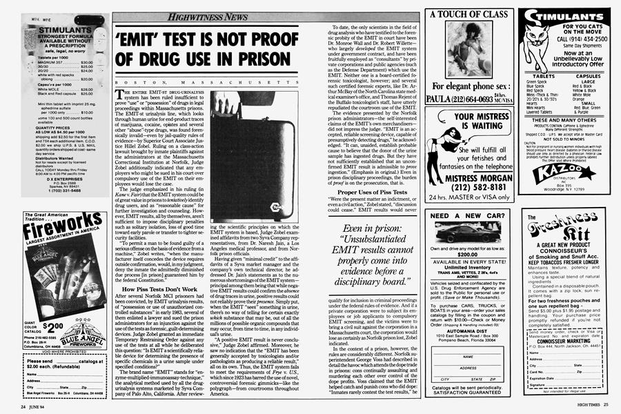 'EMIT' TEST IS NOT PROOF OF DRUG USE IN PRISON