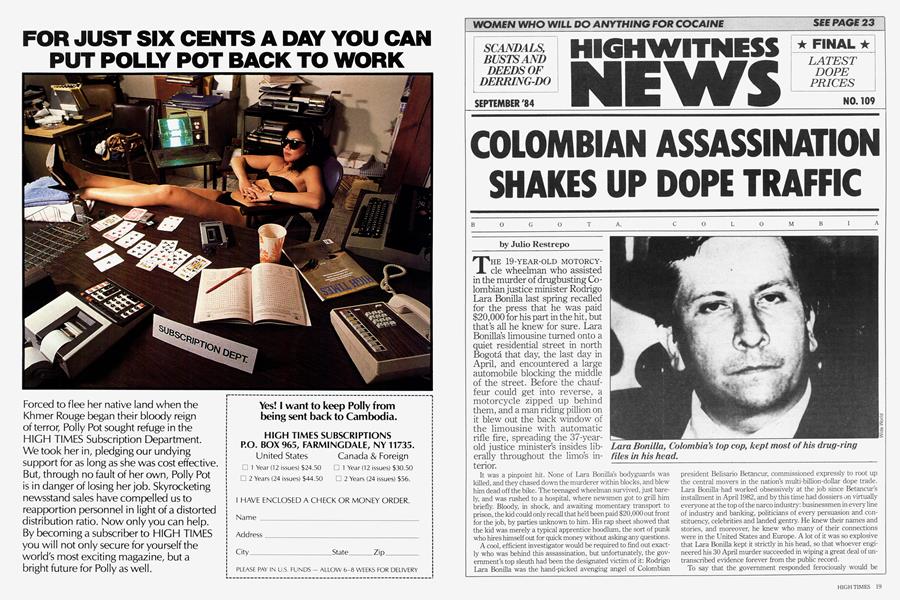 COLOMBIAN ASSASSINATION SHAKES UP DOPE TRAFFIC