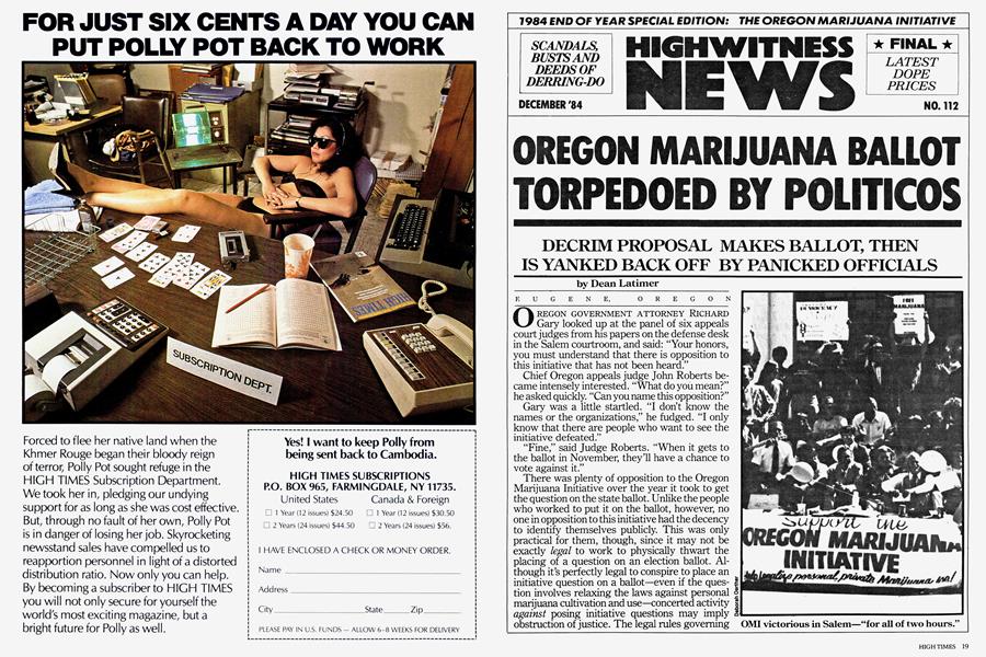 OREGON MARIJUANA BALLOT TORPEDOED BY POLITICOS