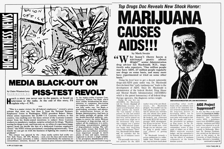 Media Black Out On Piss Test Revolt High Times October 1986
