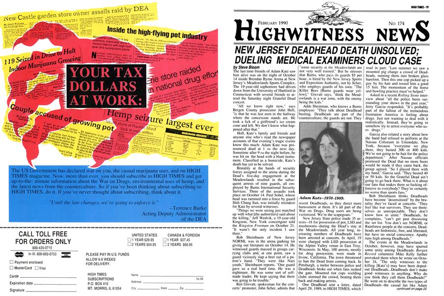 NEW JERSEY DEADHEAD DEATH UNSOLVED; DUELING MEDICAL EXAMINERS CLOUD CASE
