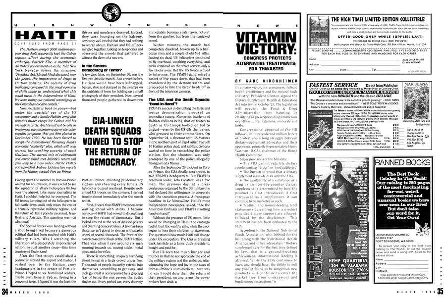 VITAMIN VICTORY: CONGRESS PROTECTS ALTERNATIVE TREATMENTS; FDA THWARTED