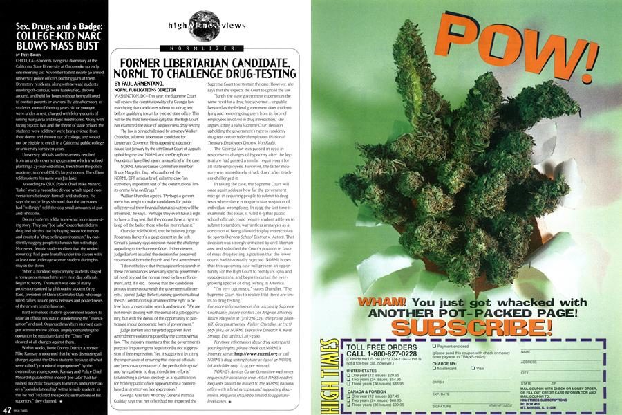 FORMER LIBERTARIAN CANDIDATE, NORML TO CHALLENGE DRUG-TESTING