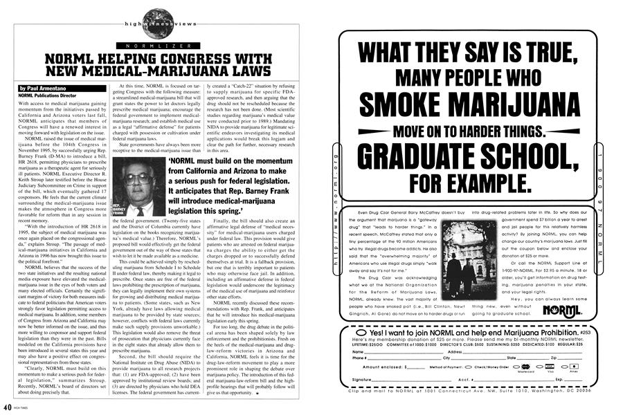 NORML HELPING CONGRESS WITH NEW MEDICAL-MARIJUANA LAWS