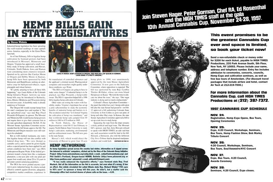HEMP BILLS GAIN IN STATE LEGISLATURES