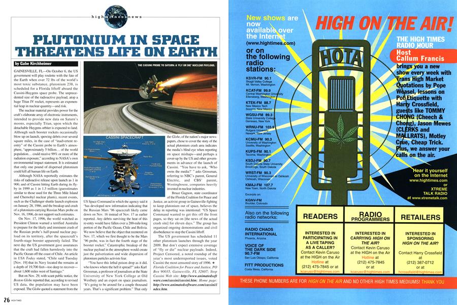 PLUTONIUM IN SPACE THREATENS LIFE ON EARTH