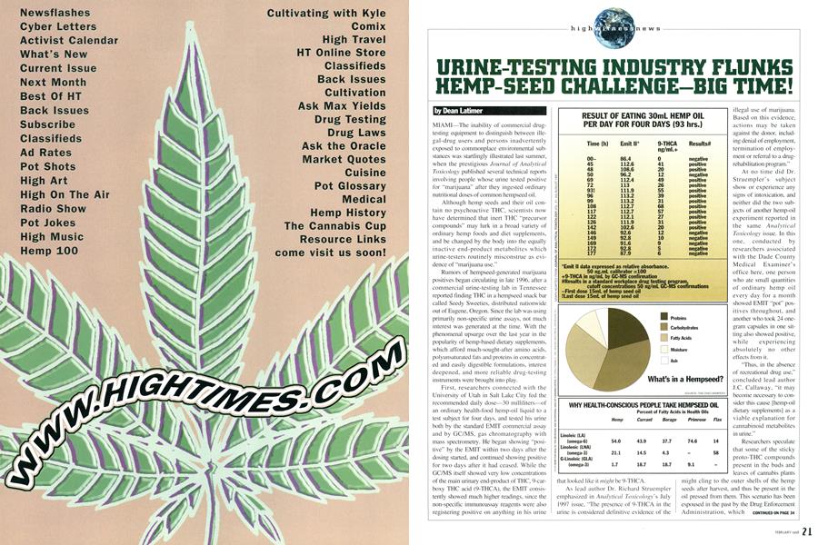 URINE-TESTING INDUSTRY FLUNKS HEMP-SEED CHALLENGE—BIG TIME!