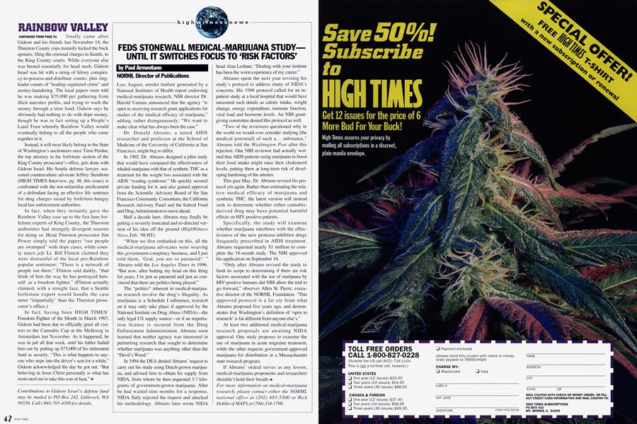FEDS STONEWALL MEDICAL-MARIJUANA STUDY—UNTIL IT SWITCHES FOCUS TO 'RISK FACTORS'