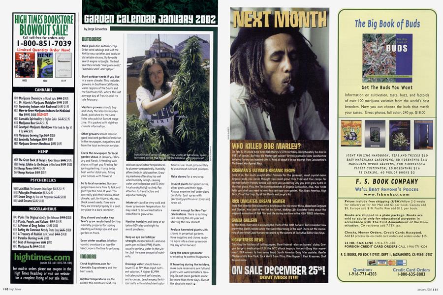 GARDEN CALENDAR JANUARY 2002